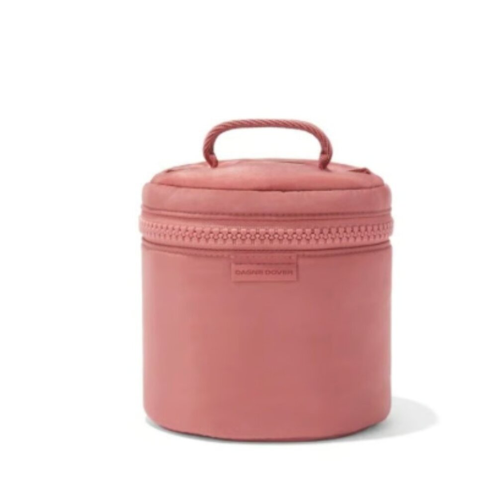 Dagne Dover Coral Pink Round Travel Cosmetics Case